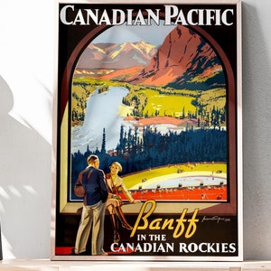 Stampa di viaggio di Banff, arte retrò di Banff, poster di viaggio sulla costa del Pacifico, Montagne Rocciose canadesi, regalo per papà, decorazione da parete per esterni, con cornice, senza cornice
