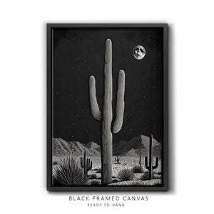 Saguaro Kaktus | Retro Western Dekor | Schwarz-Weiß-Western-Wandkunst | Modernes südwestliches Dekor | Milchkaffee-Dekor