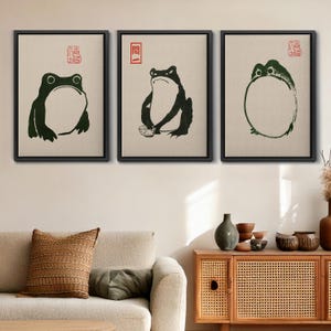 Matsumoto Hoji Frog Set of 3 – Matsumoto Shoji Ukiyo-e Frog Posters | Vintage Japandi Wall Art | Frog Art Print Gallery Set