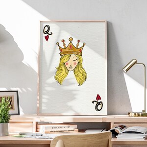 Stampa Regina di Cuori - Poster Lucky You - Stampa Estetica alla Moda - Stampa Asso di Cuori Vintage - Poster di Carte da Gioco - Poster Corona