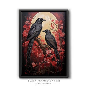 Black Crow Canvas Wall Art | William Morris Bird Print | Vintage Botanical Decor | Dark Academia Gift for Her