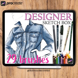 Pinceles para Procreate, CAJA DE DIBUJOS DE DISEÑADOR. Lápiz de color, Micron, Tinta, Bolígrafo, Delineador fino, Para ilustración de moda, Anime, Manga, Lettering