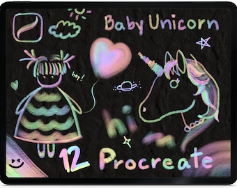 Baby Unicorn Procreate Brushes: Rainbow Pastel, Colored Pencil, Chalk, Children Book Illustration (Digital Download)