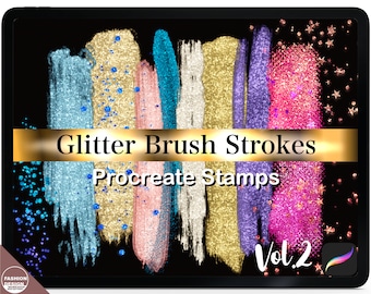 77 Glitter Brush Stroke Procreate Stamp Brushes Vol.2 Metallic Glitter Textures Unicorn Glitter Brush. Gold Metallic Color Palettes.