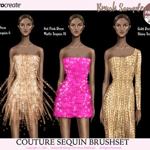 Realistic COUTURE SEQUIN Brushes for Procreate. Youtube eBook Tutorials Fashion Illustration. Shiny, Glitter, Matte Textures. 73 Brushes image 6