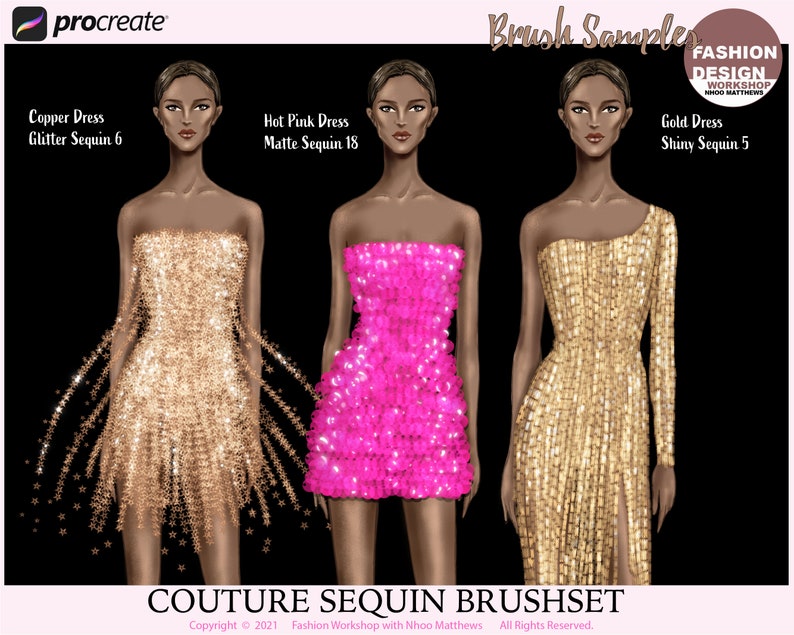 Realistic COUTURE SEQUIN Brushes for Procreate. Youtube eBook Tutorials Fashion Illustration. Shiny, Glitter, Matte Textures. 73 Brushes image 6