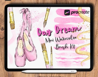 Procreate Watercolor Brush Kit: Metallic, Digital Paper Canvas, Tutorial (Digital Download)
