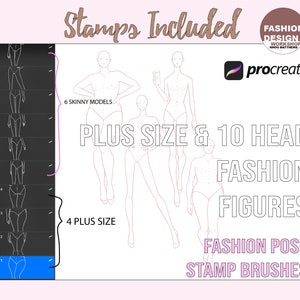 Procreate FASHION FIGURE Plus Size & Skinny Model Stamp Brushes for Procreate App Only. Croqui/ Body Templates. 10 Brushes total image 3