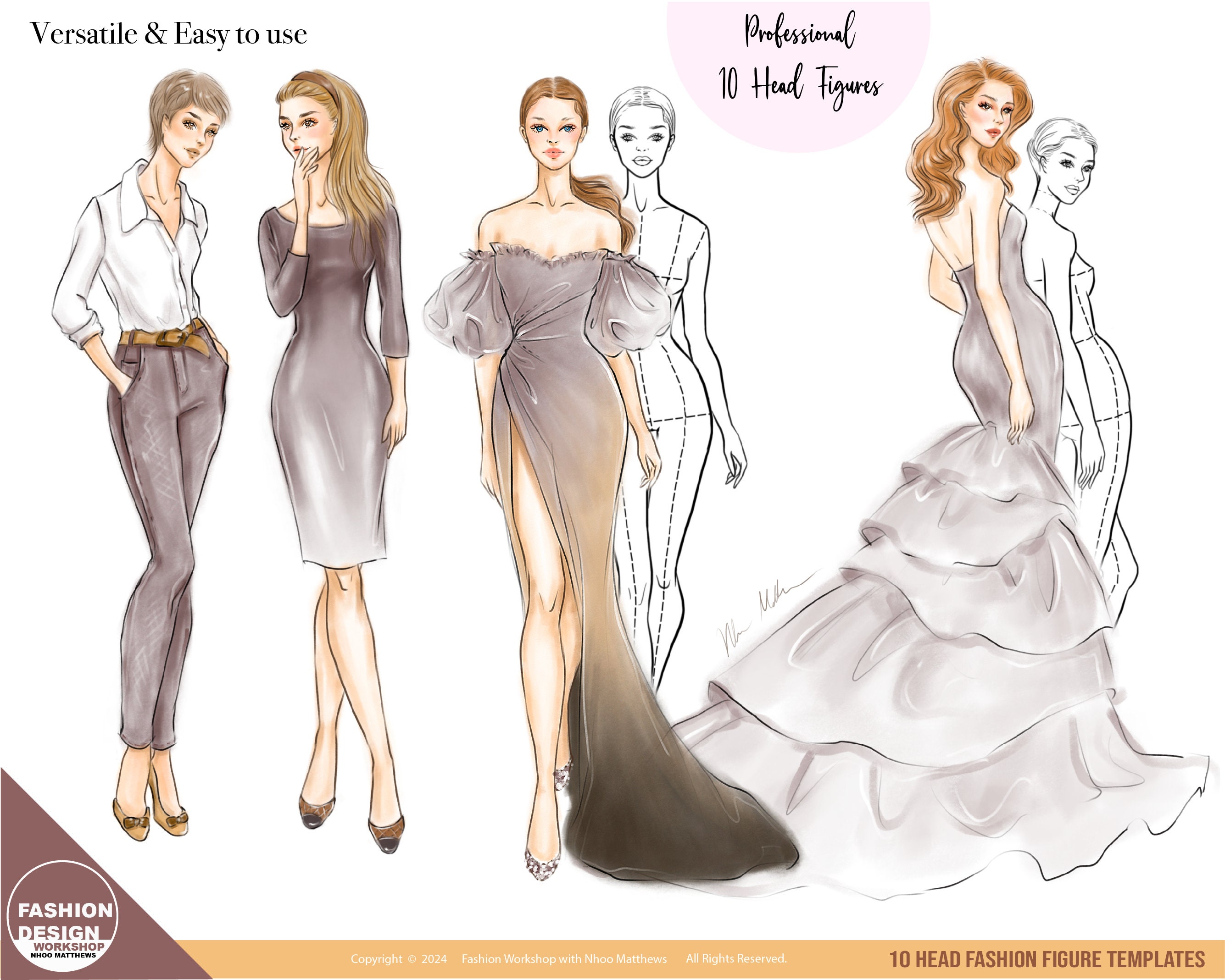 Fashion Figure Templates: 30 Poses, 48 Hairstyles. Printable Fashion  Croquis (PNG, JPG, PDF, Procreate) - Etsy