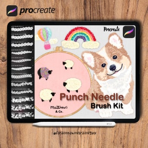 Procreate Punch Needle Embroidery Brush Set: Fabric Texture, Hoop Stamps, Video Tutorial (Digital Download)