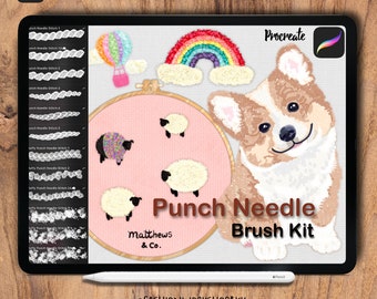 Procreate Punch Needle Embroidery Brush Set: Fabric Texture, Hoop Stamps, Video Tutorial (Digital Download)