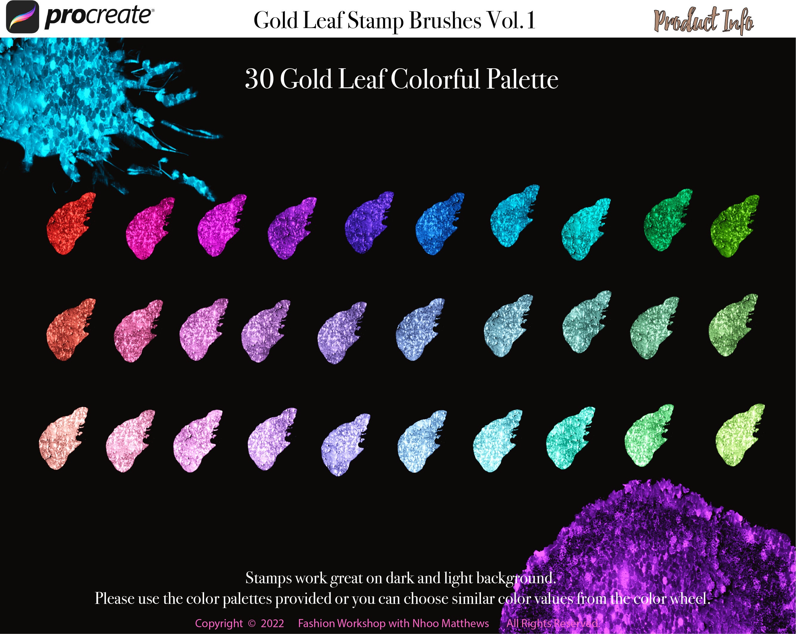 Gold Leaf Procreate Stamps Vol.1: Realistic Metallic Texture Brushes ...