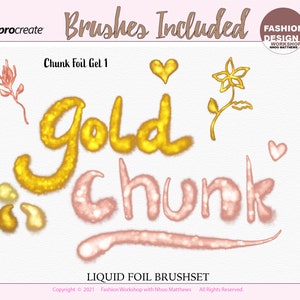 LIQUID FOIL Metallic Brushes for Procreate App. 14 Brushes with Lettering. Shiny Gold Gel Glitter Brushes with 60 colors in palettes. image 6