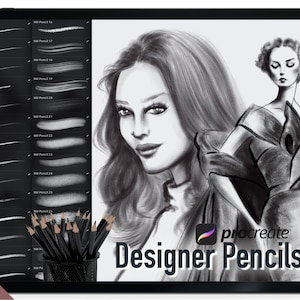 Procreate-borstelset: 45 designerpotloden, kleurpotloden, houtskool: perfect voor realistische mode-illustraties, portretschetsborstels.
