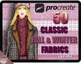50 Classic Fall / Winter Fabric Brushes Procreate App. Tweed, Wool, Houndstooth, Buffalo Check, Plaid, Tartan, Knit, Leather, Quilt Textiles