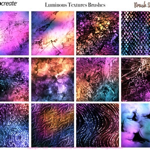 75 TEXTURES LUMINEUSES Procreate Brushes. Paillettes brillantes, paillettes, feuille métallique, mosaïque, couleurs licornes à texture métallique roche palettes de couleurs. image 9