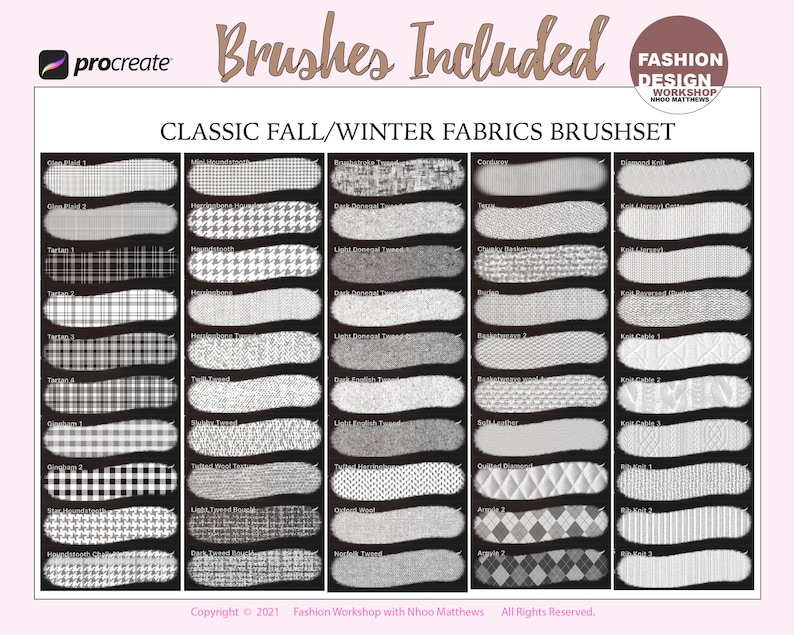 50 Classic Fall / Winter Fabric Brushes Procreate App. Tweed Etsy