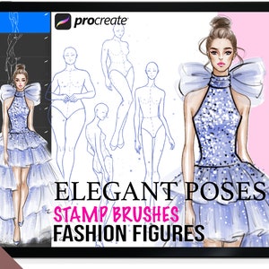 Procreate ELEGANTE POSES voor avondjurken Modefiguren Grote maten en smal model 10 stempelborstels voor Procreate-app. Lichaamssjablonen.