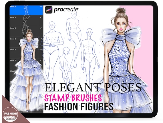 Procreate Fashion Figure Brushes + PDF: Elegant Poses, Evening Dresses.  Plus Size & Skinny Models - Etsy