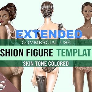 EXTENDED COMMERCIAL USE for Skin tone Colored Fashion Figure Templates Per 1 Pose/1 Skin color up to 5,000 end products sale image 1