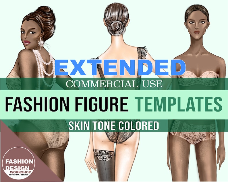 EXTENDED COMMERCIAL USE for Skin tone Colored Fashion Figure Templates Per 1 Pose/1 Skin color up to 5,000 end products sale image 1