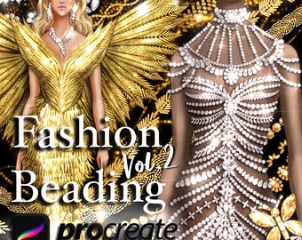 Procreate Fashion Beading VOL.2, 342 Embroidery brushes, Sequins, Pearls, Beads, Crystals, Diamonds + Video Tutorials