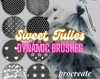Procreate Tulle Brushes: Lace, Mesh, Hearts, Stars. Dynamic Multi-Layers (Digital Download)