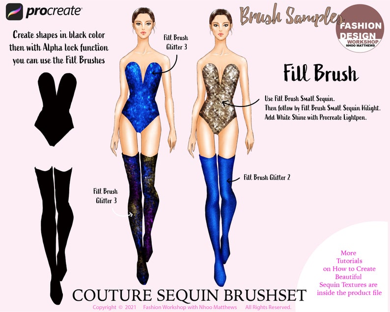 Realistic COUTURE SEQUIN Brushes for Procreate. Youtube eBook Tutorials Fashion Illustration. Shiny, Glitter, Matte Textures. 73 Brushes image 8