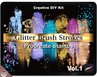 74 Glitter Brush Stroke Procreate Stamp Brushes Vol.1 Metallic Glitter Textures Unicorn Glitter Brush. Gold Metallic Color Palettes.