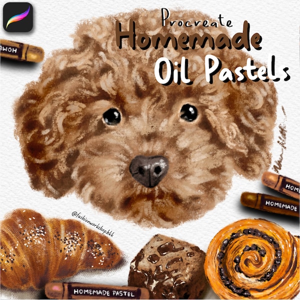 Procreate Homemade Oil Pastels Brushes. 70 Thick Realistic Pastels & Crayons Brushes, Blenders, Canvas, Paper, Overlay Textures.