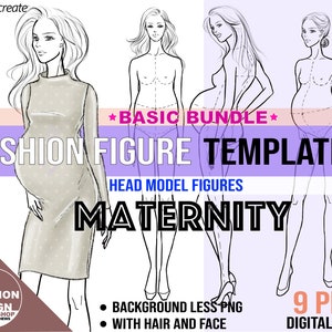 Maternity Fashion Figure Templates: PNG Printable Croquis, 3 Poses (Digital Download)