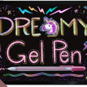 Procreate Dreamy Gel Pen Brushes: リアルなメタリックグリッターとレインボーユニコーンカラー（デジタルダウンロード）