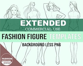 EXTENDED COMMERCIAL USE for Black Background Less Fashion Figure Templates (Per 1 Pose) up to 5,000 end products sale