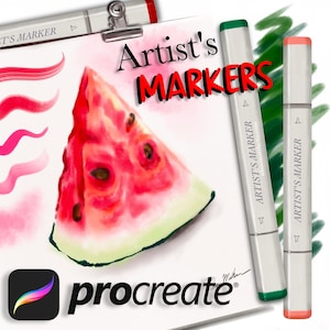 Procreate Artist&#39;s Markers Brushes. 10 Realistic Procreate Marker & Wash Watercolor Brushes Plus 12 Procreate Color Palettes (360 Colors)