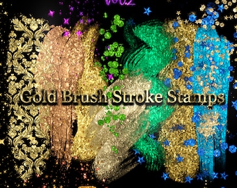 Procreate Stamps 72 Gold Brush Strokes VOL.2. Metallic Glitter Textures, Unicorn Glitter Brush. Gold Metallic Procreate Color Palettes.