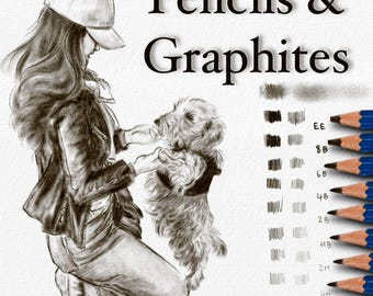 Procreate Pencils & Graphites Brushes with Digital Sketch Canvas, Blenders and Grain Textures (Digital Download)