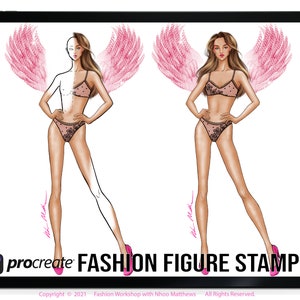 Procreate FASHION FIGURE Plus Size & Skinny Model Stamp Brushes for Procreate App Only. Croqui/ Body Templates. 10 Brushes total image 4