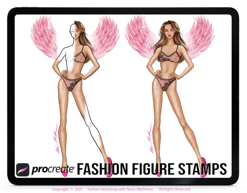 Procreate FASHION FIGURE Plus Size & Skinny Model Stamp Brushes for Procreate App Only. Croqui/ Body Templates. 10 Brushes total image 4
