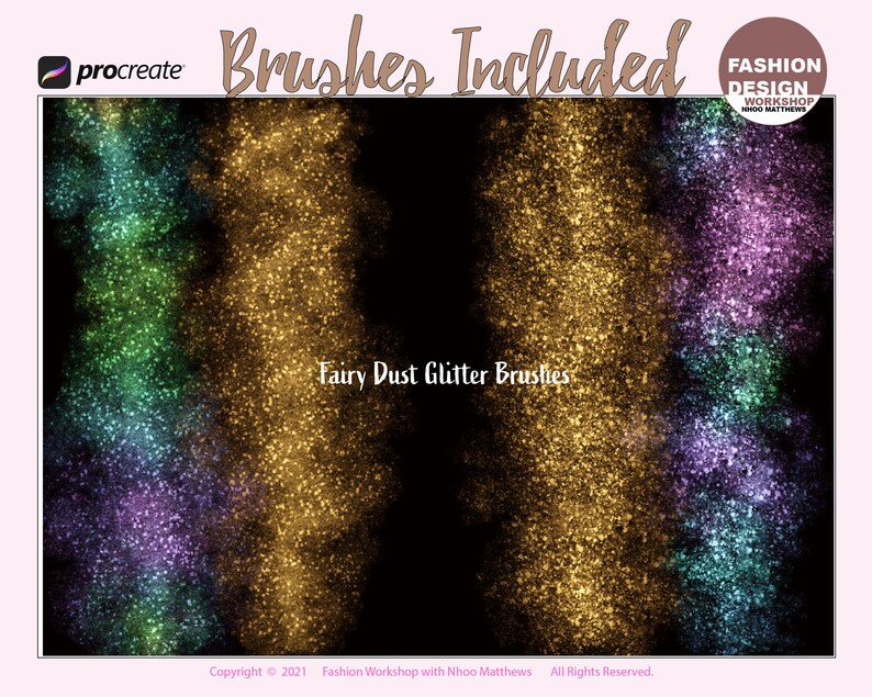 24 pennelli ABBASTANZA GLITTER per l'app Procreate. Glitter dorati, polvere di fata, arcobaleno, pennelli per unicorno multicolor. 24 pennelli in totale immagine 5