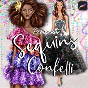 Procreate Sequin Confetti Brushes: Iridescent & Multicolor Fashion Sequin, + eBook (PDF Tutorial)
