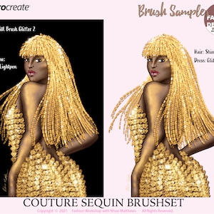 Realistic COUTURE SEQUIN Brushes for Procreate. Youtube eBook Tutorials Fashion Illustration. Shiny, Glitter, Matte Textures. 73 Brushes image 5