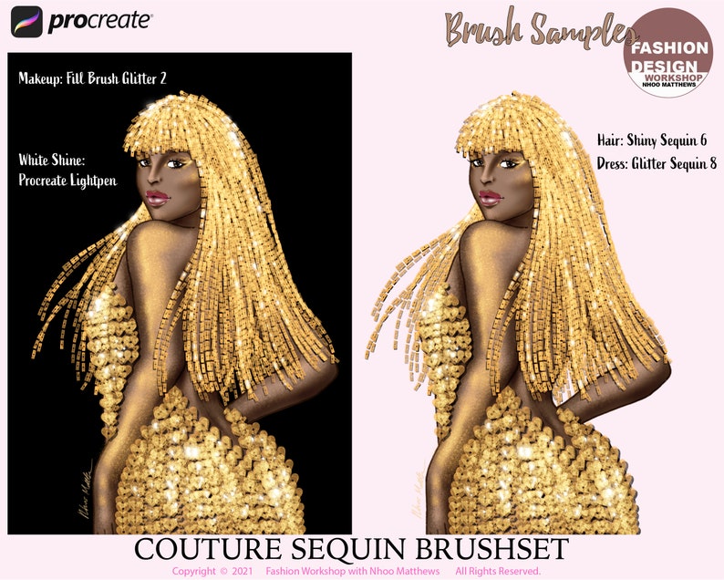 Realistic COUTURE SEQUIN Brushes for Procreate. Youtube eBook Tutorials Fashion Illustration. Shiny, Glitter, Matte Textures. 73 Brushes image 5