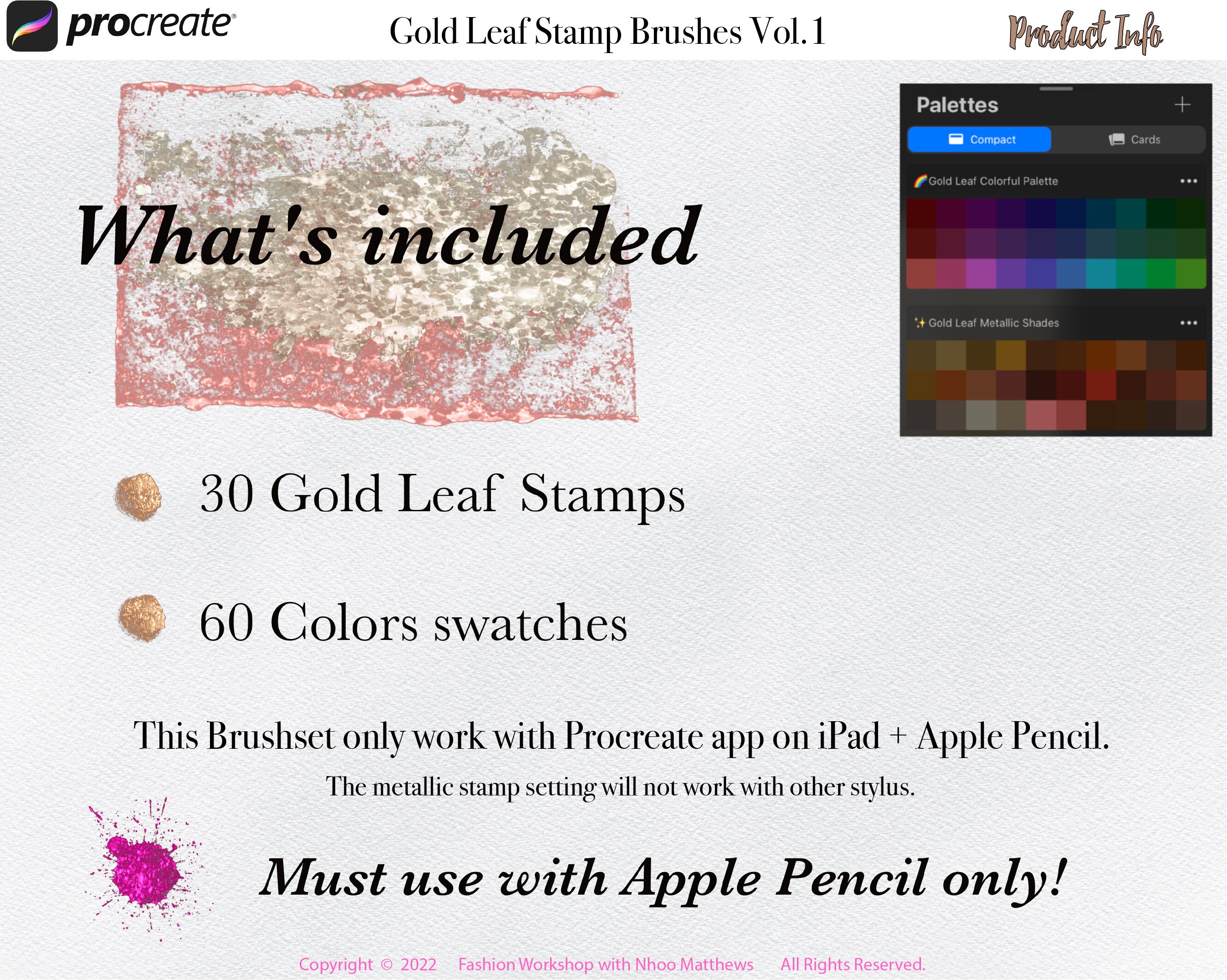 Gold Leaf Procreate Stamps Vol.1: Realistic Metallic Texture Brushes ...