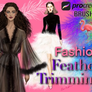 Procreate Realistic Fashion Feather Brushes. Digital Couture Fashion Illustration. Ostrich Boa Clothes Trimming, Fur Brushes, Decor Fringes.