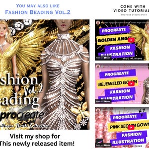 Procreate Fashion Beading Brushes. 230 Brushes of Embroidery, Sequins, Pearls, Beads, Crystals, Diamonds + Fashion Illustration Tutorials image 11