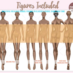 PNG BUNDLE 18 Skin Tone Colored Fashion Figure, Croqui Template. Classic Poses, Realistic 10 Head Model Fashion Illustration Clipart. image 4