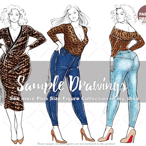 Elegant Plus Size Model Fashion Figure Template. Curvy Woman Croqui, 3 PNG Printable Digital Download Files, 9 Head Female Figures. Pose 5 imagem 4