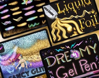 Procreate Brush Bundle: Glitter, Metallic, Gel Pen, Liquid Foil (92 Brushes)