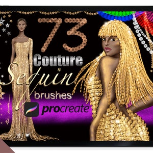 Realistic COUTURE SEQUIN Brushes for Procreate. Youtube eBook Tutorials Fashion Illustration. Shiny, Glitter, Matte Textures. 73 Brushes image 1