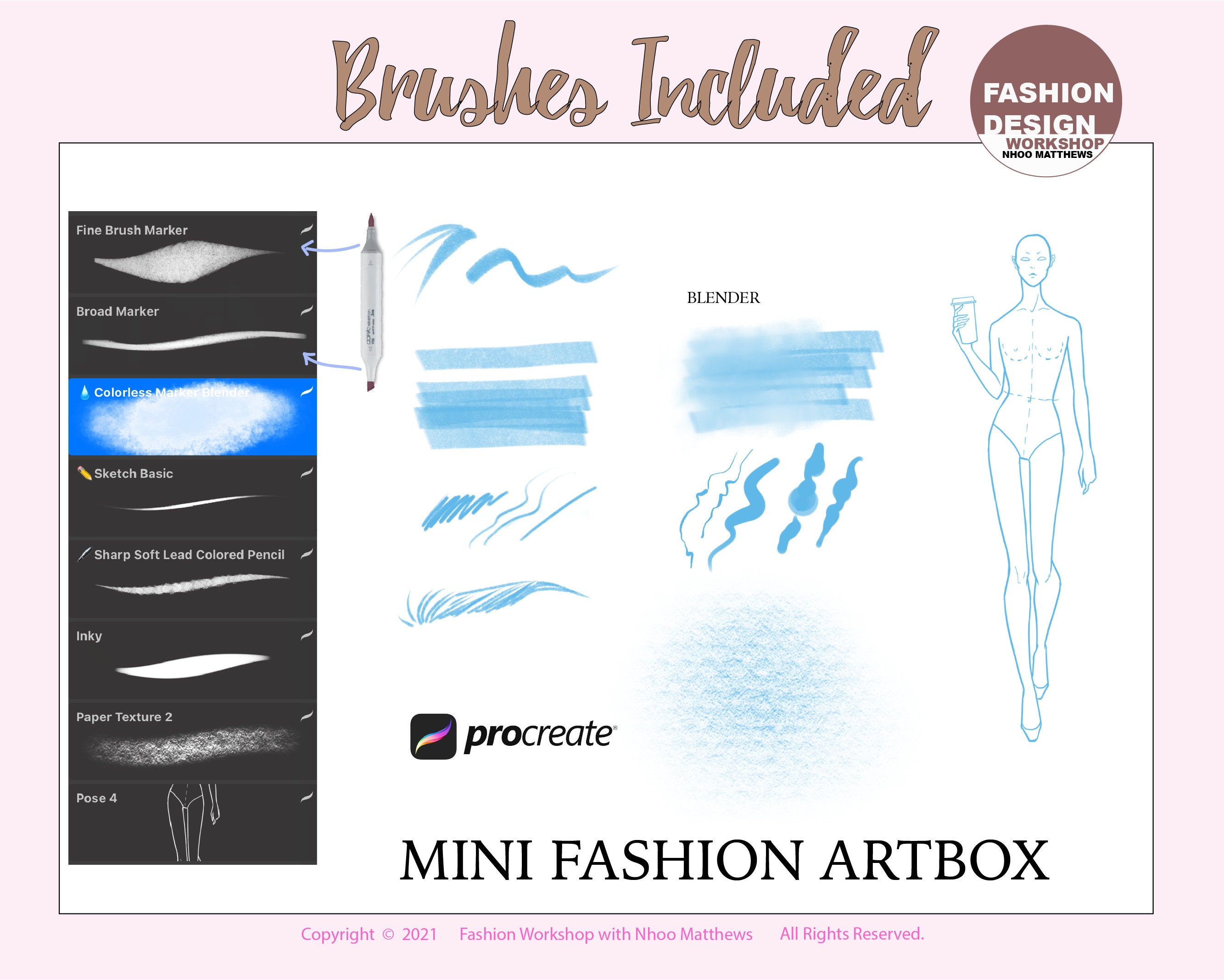 MINI FASHION ARTBOX Procreate Brushes Tutorial. Markers, Colored